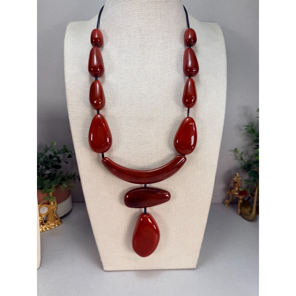 ZARA NWOT Red Resin Look Sculptural Statement Necklace Oversized Runway